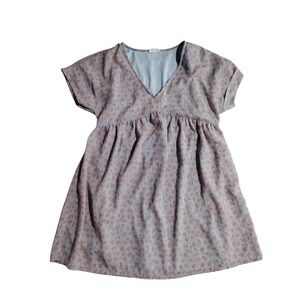 ENTRO Short Sleeve V Neck Babydoll Dress Leopard Print Blue Coral‎ Women's Small